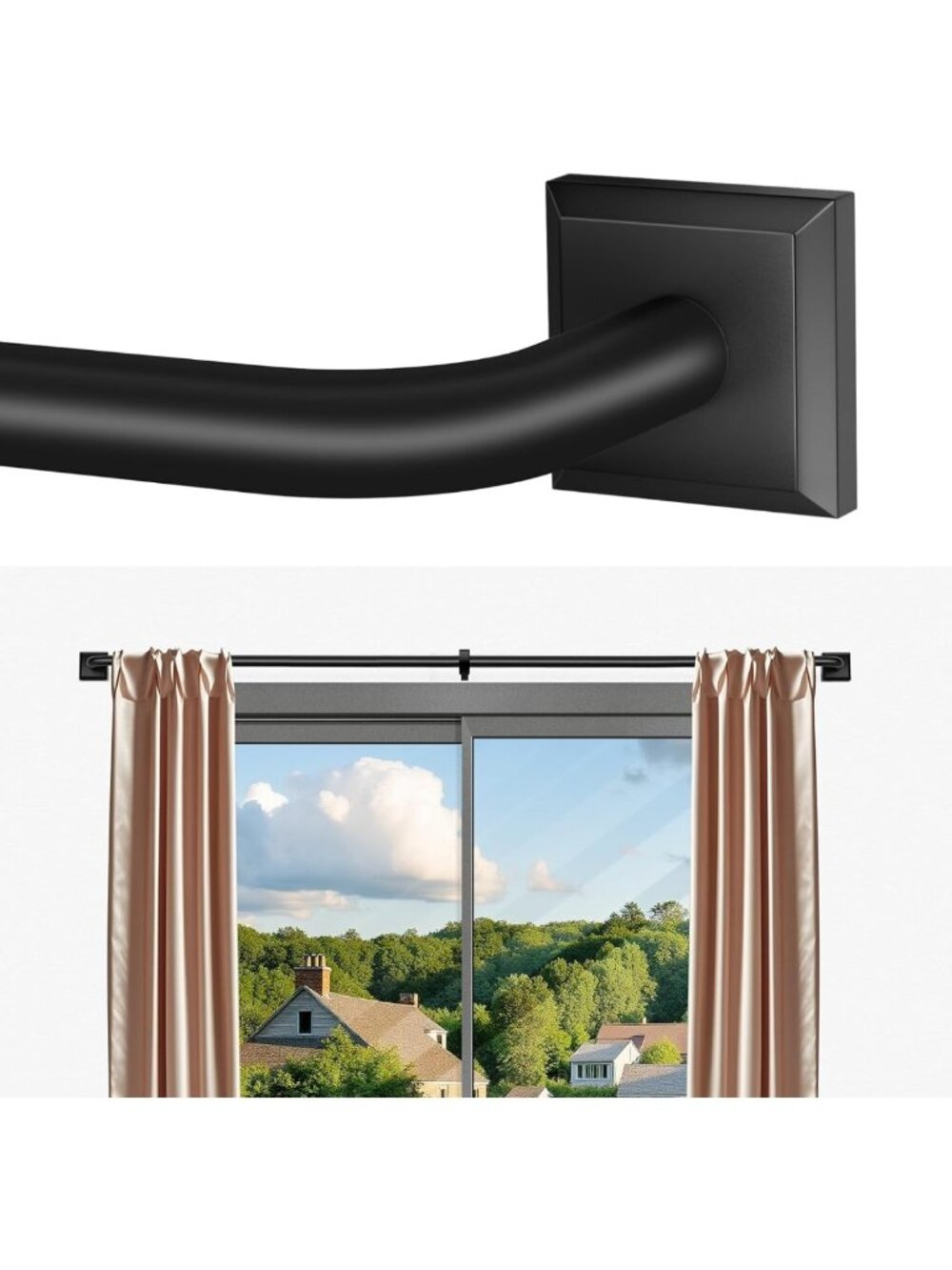 Heavy Duty Black Curtain Rods 48-90" Adjustable Wrap Around for Blackout Drapes